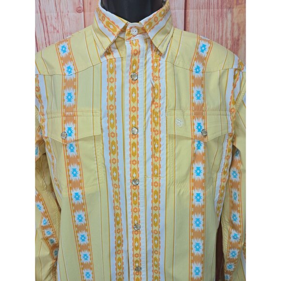 Schaefer Outfitter Western Shirt Small Mens Yellow Aztec Print - Picture 3 of 8
